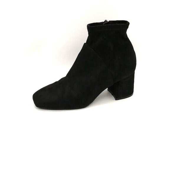 Nine West Womens Ankle Boot Volley2 Black Faux Suede Side Zip‎ Square Toe 8 Wide - Picture 1 of 11